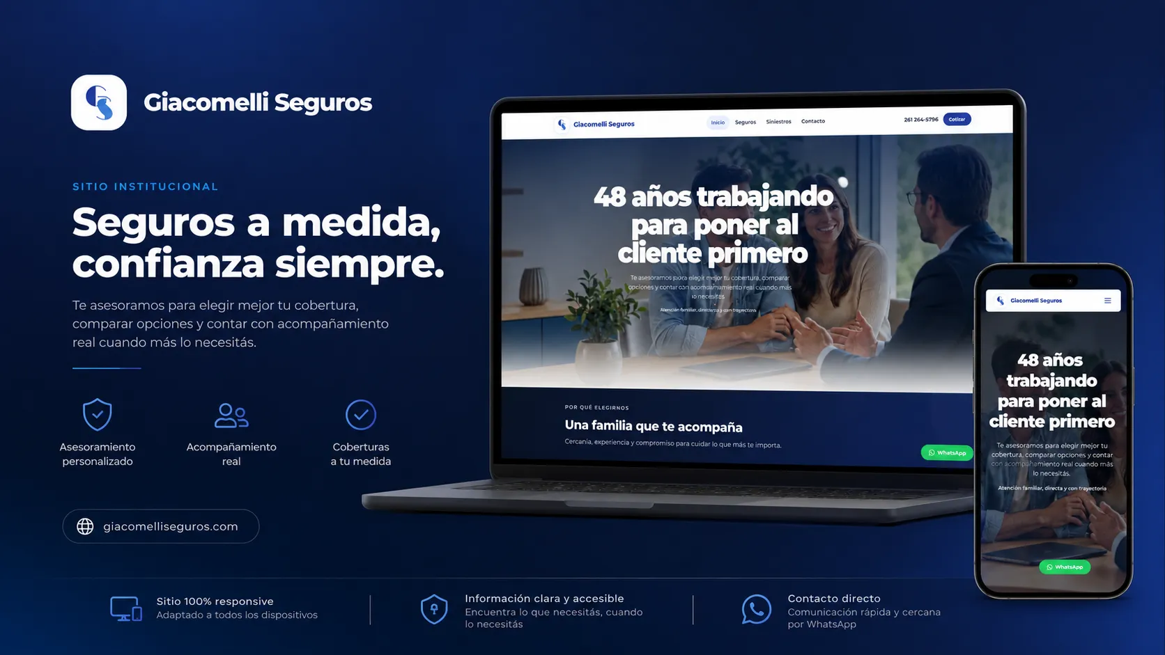 Sitio institucional de Giacomelli Seguros con sus servicios y vías de contacto